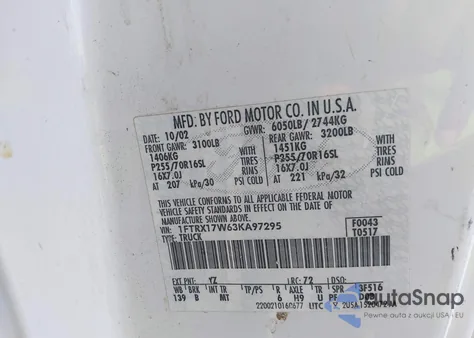 2003 Ford F-150 Lariat/Xl/Xlt from USA, damaged, VIN 1FTRX17W63KA97295